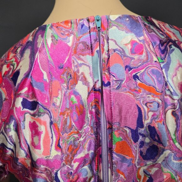Vintage 60s Psychedelic Print Maxi Dress Womens Size S Tie Back Groovy Colourful - Picture 9 of 9